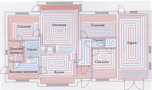 Схема теплых полов дома.