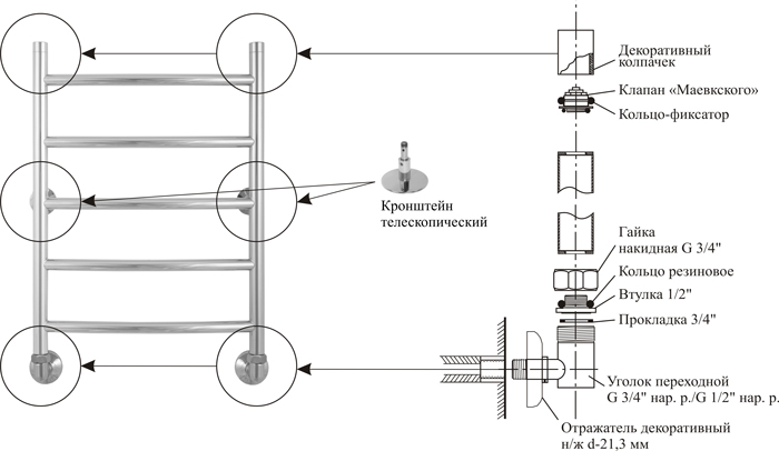 Схема устройства полотенцесушителя.