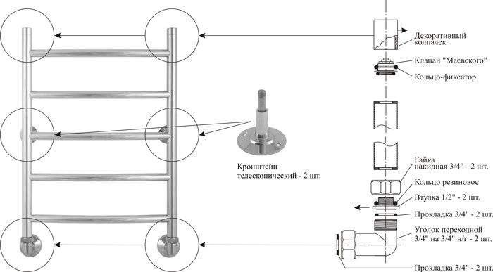 Схема устройства водяного полотенцесушителя