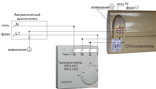 Схема установки инфракрасного обогревателя.